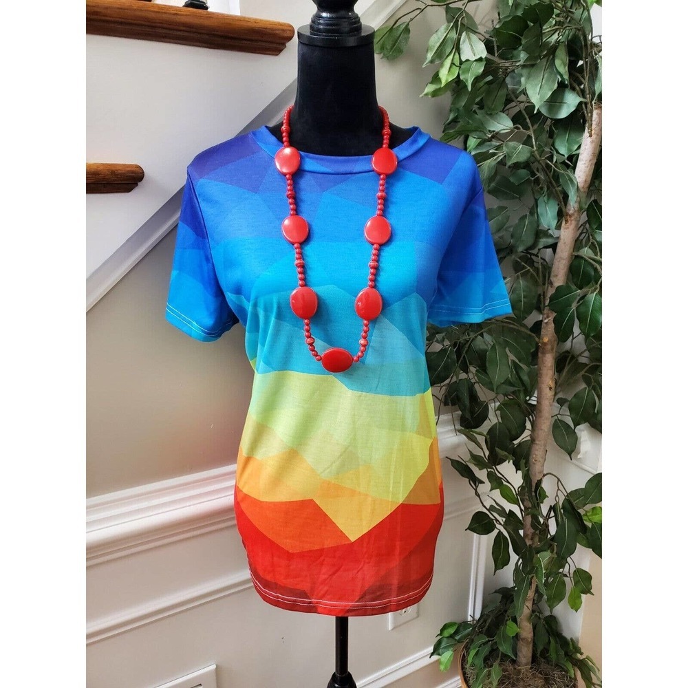 SHEIN Women's Multicolor Cotton Crew‎ Neck Short Sleeve Casual Top Shirt Size XL